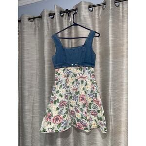 Vintage 4 to 1 Denim Floral Dress Womens Size 9 Cottagecore Y2K Sundress